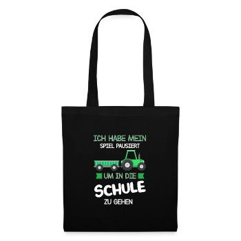 Schulkind Traktor Schulanfänger Geschenk - Stoffbeutel - Schwarz - Vorne