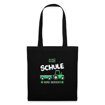 Schulkind Traktor Einschulung Geschenk - Stoffbeutel - Schwarz - Vorne