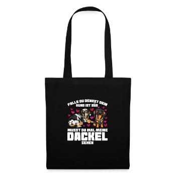 Dackel Hund Dachshund Geschenk - Stoffbeutel - Schwarz - Vorne