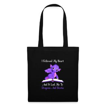 Drache Drache und Buch Drachenliebhaber Geschenk - Stoffbeutel - Schwarz - Vorne