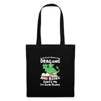 Drache Drache und Buch Drachenliebhaber Geschenk - Stoffbeutel - Schwarz - Vorne