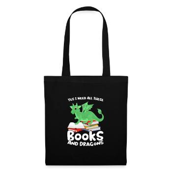 Drache Drache und Buch Drachenliebhaber Geschenk - Stoffbeutel - Schwarz - Vorne