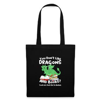 Drache Drache und Buch Drachenliebhaber Geschenk - Stoffbeutel - Schwarz - Vorne