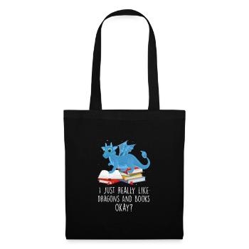 Drache Drache und Buch Drachenliebhaber Geschenk - Stoffbeutel - Schwarz - Vorne
