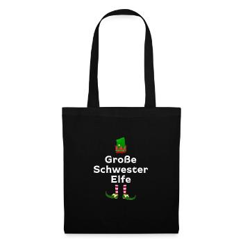 Große Schwester Elfe Geschwister Geschenk - Stoffbeutel - Schwarz - Vorne