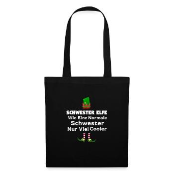 Schwester Elfe Geschwister Geschenk - Stoffbeutel - Schwarz - Vorne