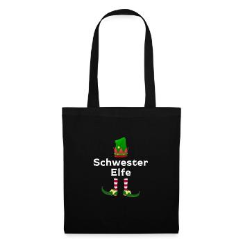 Schwester Elfe Geschwister Geschenk - Stoffbeutel - Schwarz - Vorne
