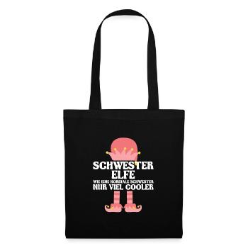 Schwester Elfe Geschwister Geschenk - Stoffbeutel - Schwarz - Vorne