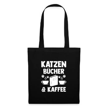 Katzen Bücher Katzenliebhaber Geschenk - Stoffbeutel - Schwarz - Vorne