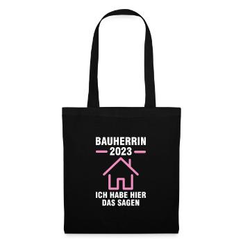 Bauherrin 2023 Hausbau Richtfest Geschenk - Stoffbeutel - Schwarz - Vorne