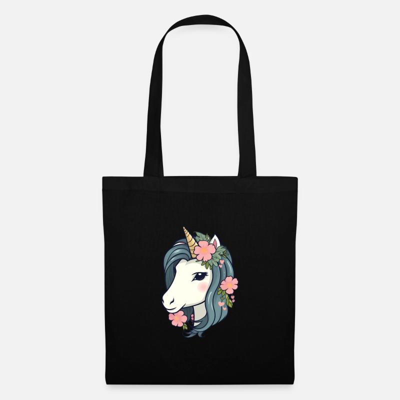 Einhorn Blumen - Stoffbeutel - Schwarz
