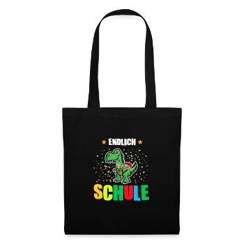 Schulkind Dino Schulbeginn Geschenk - Stoffbeutel - Schwarz - Vorne