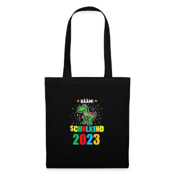 Schulkind 2023 Dino Einschulung 2023 Geschenk - Stoffbeutel - Schwarz - Vorne