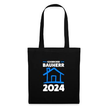 Bauherr 2024 Hausbau Häuslebauer Geschenk - Stoffbeutel - Schwarz - Vorne