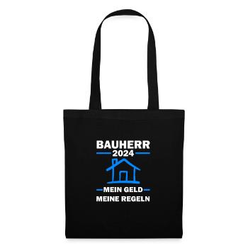 Bauherr 2024 Hausbau Häuslebauer Geschenk - Stoffbeutel - Schwarz - Vorne