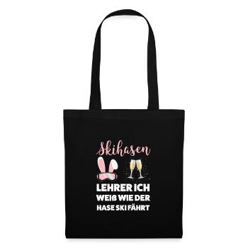 Skihase Apres Ski Skihäschen Geschenk - Stoffbeutel - Schwarz - Vorne