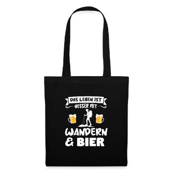 Wandern Bier Berg Geschenk - Stoffbeutel - Schwarz - Vorne