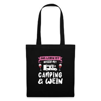 Campen Wein Camper Geschenk - Stoffbeutel - Schwarz - Vorne