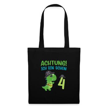 Ich bin 4 Jahre alt Dino Geburtstagsgeschenk - Stoffbeutel - Schwarz - Vorne