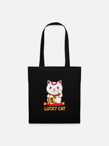 Maneki Neko Japan Glücksbringer - Stoffbeutel - Schwarz