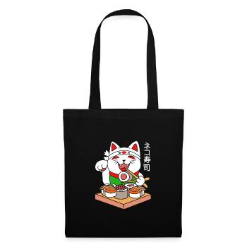 Maneki Neko Japan Glücksbringer Sushi - Stoffbeutel - Schwarz - Vorne