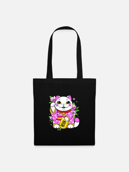 Maneki Neko Japan Glücksbringer - Stoffbeutel - Schwarz