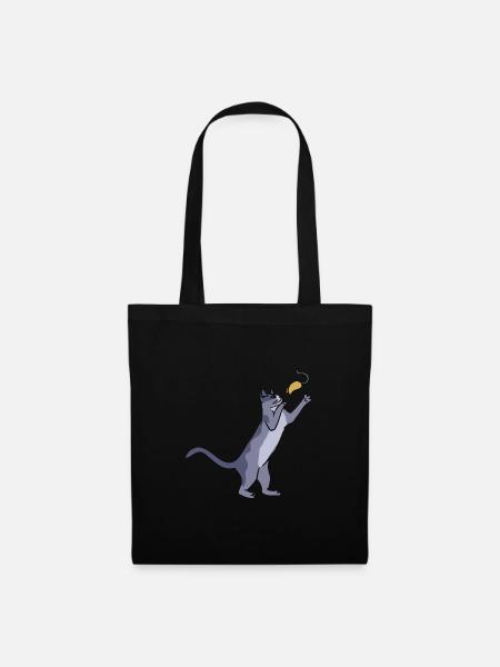 Katze mit Maus - Stoffbeutel - Schwarz