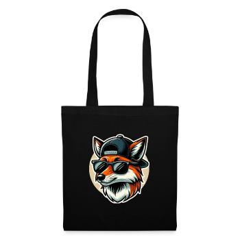 Fuchs mit Sonnenbrille und Cap - Stoffbeutel - Schwarz - Vorne