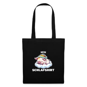 Schlafshirt Schwein Schlafanzug Geschenk - Stoffbeutel - Schwarz - Vorne