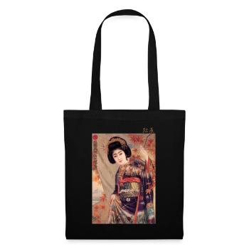 Herbstliche Geisha und rote Ahornblätter - Stoffbeutel - Schwarz - Vorne