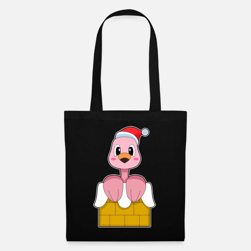 Flamingo Weihnachten Steinmauer - Stoffbeutel - Schwarz