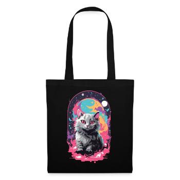 Katze Goth Pastel Psychedelisch Weirdcore Design - Stoffbeutel - Schwarz - Vorne