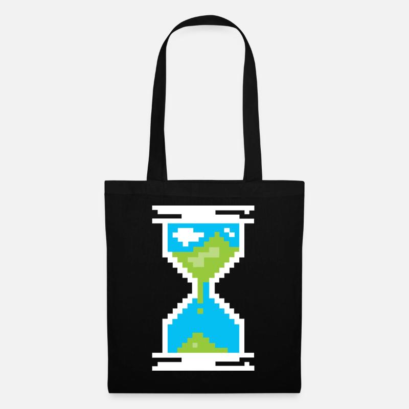 Pixel Sanduhr Symbol -Landschaft der Erde - Stoffbeutel - Schwarz