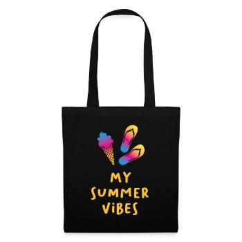 Summer Vibes Cream Flip Flops Quote Summer Vacation - Tote Bag - black - Front
