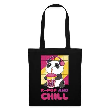 Kawaii Panda mit Kopfhörern und Bubble Tea - Stoffbeutel - Schwarz - Vorne