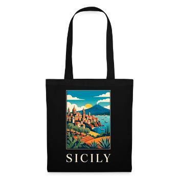 Sicilian Coastal Vista in Bold Colour Italy Travel - Tote Bag - black - Front