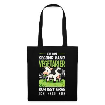 Second Hand Vegetarier Kuh Isst Gras Fleisch - Stoffbeutel - Schwarz - Vorne