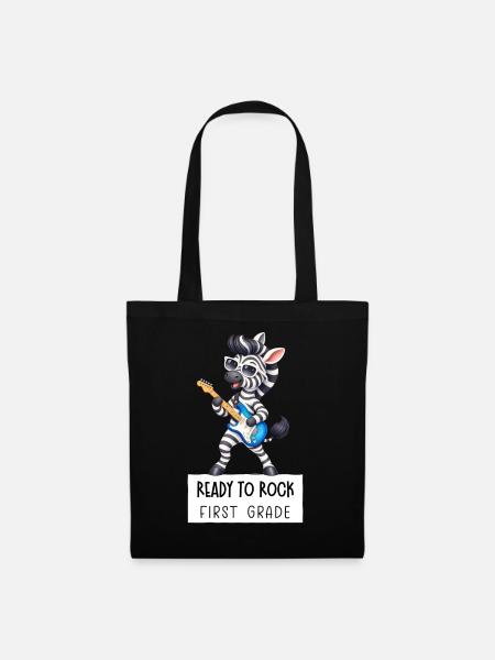 Ready to Rock First Grade – Zebra Einschulung - Stoffbeutel - Schwarz