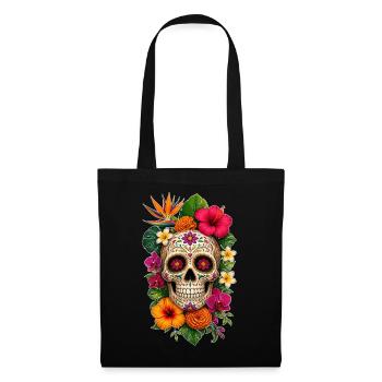 Halloween Sugar Skull Sugarskull  - Stoffbeutel - Schwarz - Vorne