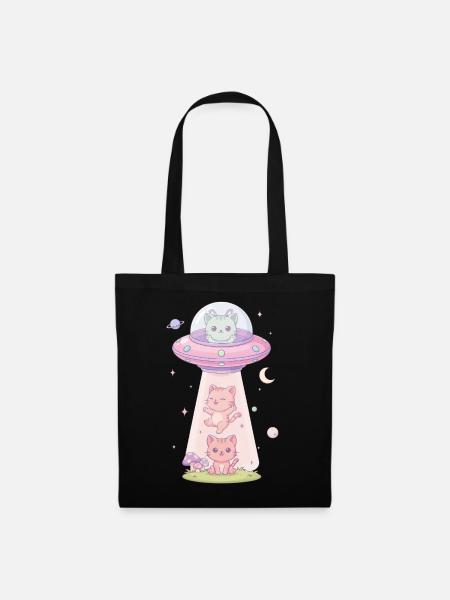 Kawaii Katze im UFO - Stoffbeutel - Schwarz