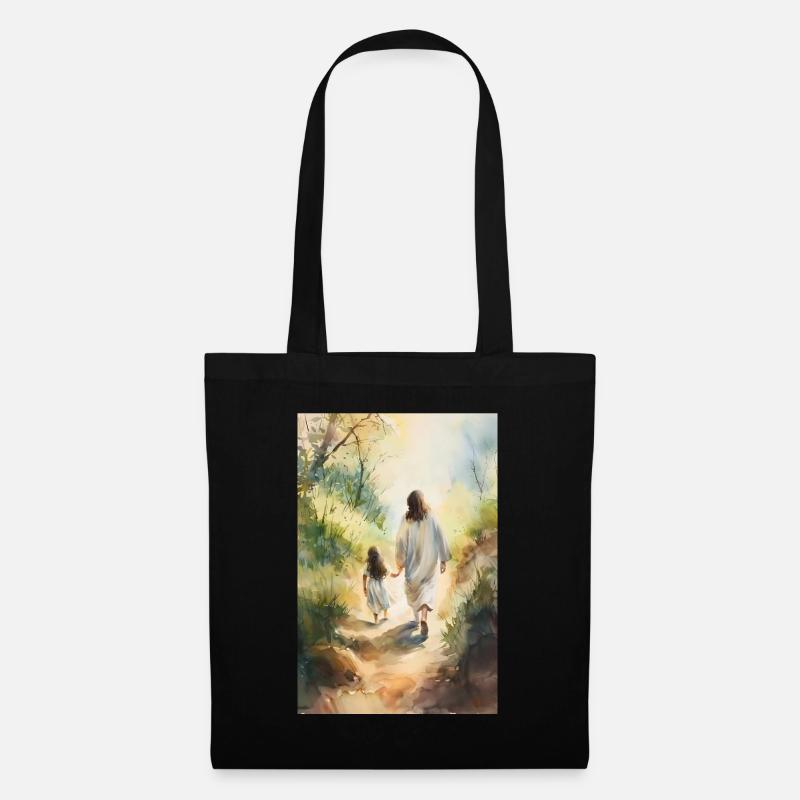 Jesus Wandeln Mit Einem Mädchen, Aquarellmalerei, - Stoffbeutel - Schwarz