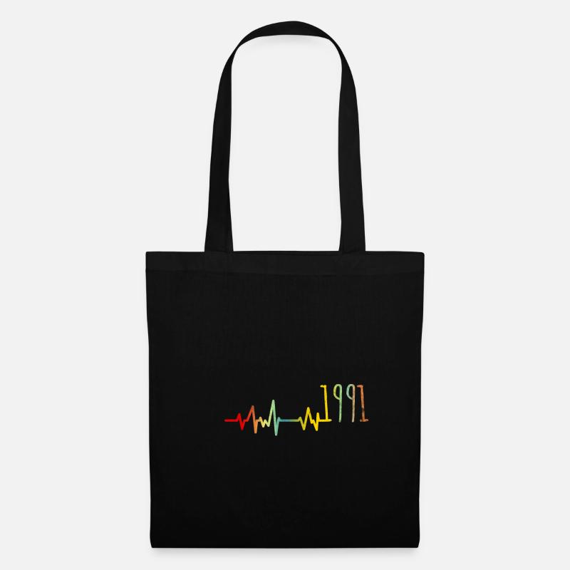 Herzschlag Herzlinie Herzfrequenz 1991 Shirt - Stoffbeutel - Schwarz