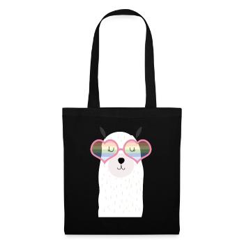 Lama, arc en ciel, lunettes de soleil, fierté, amour, coeur - Sac en tissu - noir - Devant