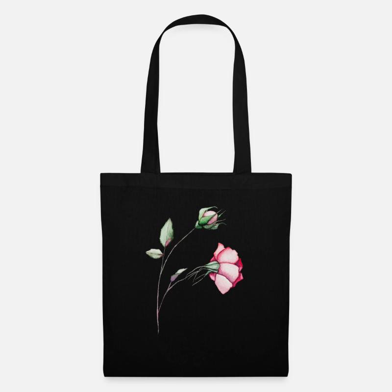 Handgemalte Aquarell Blume, Blumen, Wasserfarben - Stoffbeutel - Schwarz