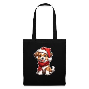 Dog with Christmas Hat - Tote Bag - black - Front