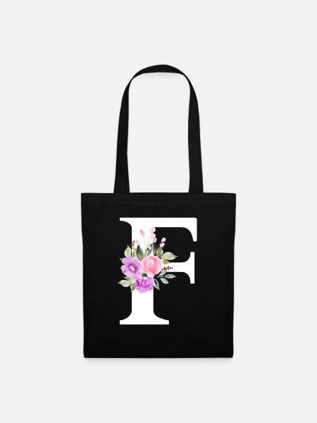 Lila Blumenbuchstabe F - Stoffbeutel - Schwarz
