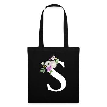 Purple Floral Letter S - Tote Bag - black - Front