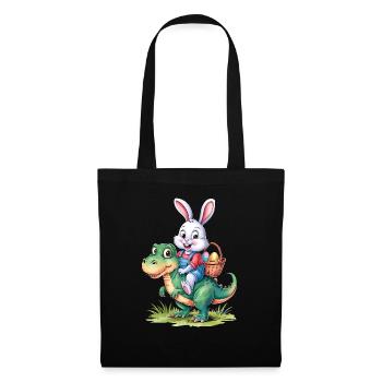 Osterhase Dinosaurier Dino Ostern lustig niedlich - Stoffbeutel - Schwarz - Vorne