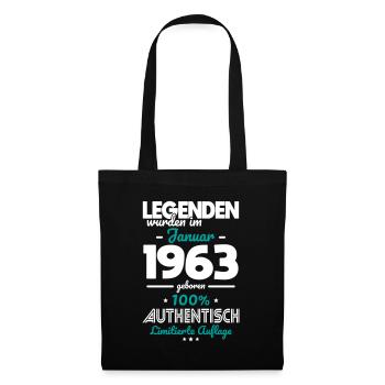 60. Geburtstag - Legenden wurden im Januar 1963 - Stoffbeutel - Schwarz - Vorne