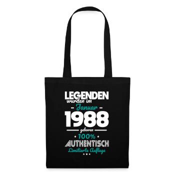 35. Geburtstag - Legenden wurden im Januar 1988 - Stoffbeutel - Schwarz - Vorne